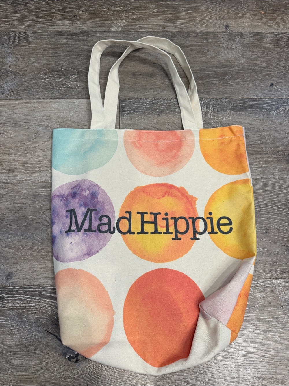 MadHippie Colorful Watercolor Dot Canvas Tote - Cream Multicolor